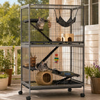 Cage pour rongeurs Multifonction 4 Plateformes 3 rampes 4 Portes dim. 80L x 52l x 128H cm acier Gris argenté Noir-8