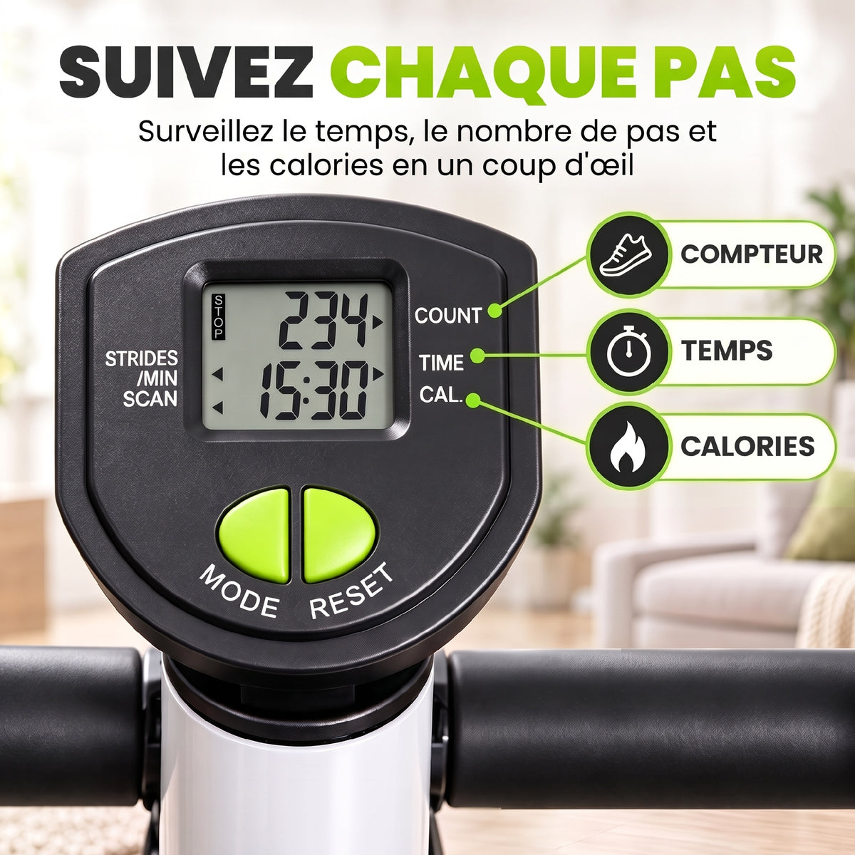 Stepper avec Guidon, Stepper Twist, Écran LCD, Résistance Réglable, Exercice Hanches, Jambes, Lombes, pour Maison, Acier, Blanc, Vert, Noir-4