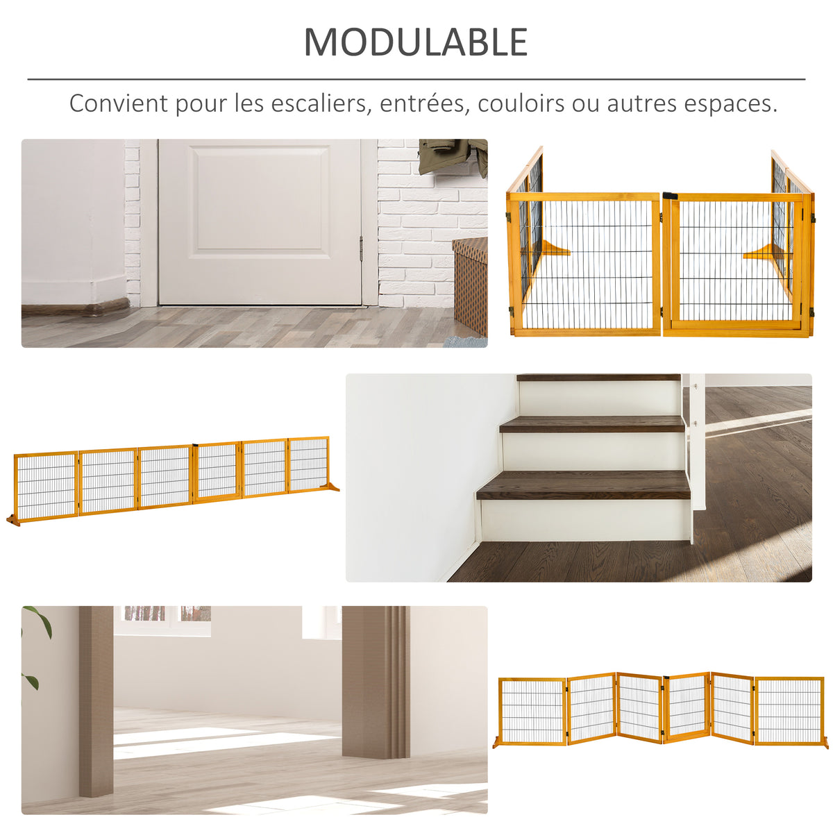 Barrière de sécurité pour chien barrière pliable à 6 panneaux avec pieds amovibles 432 x 36 x 70 cm jaune-3
