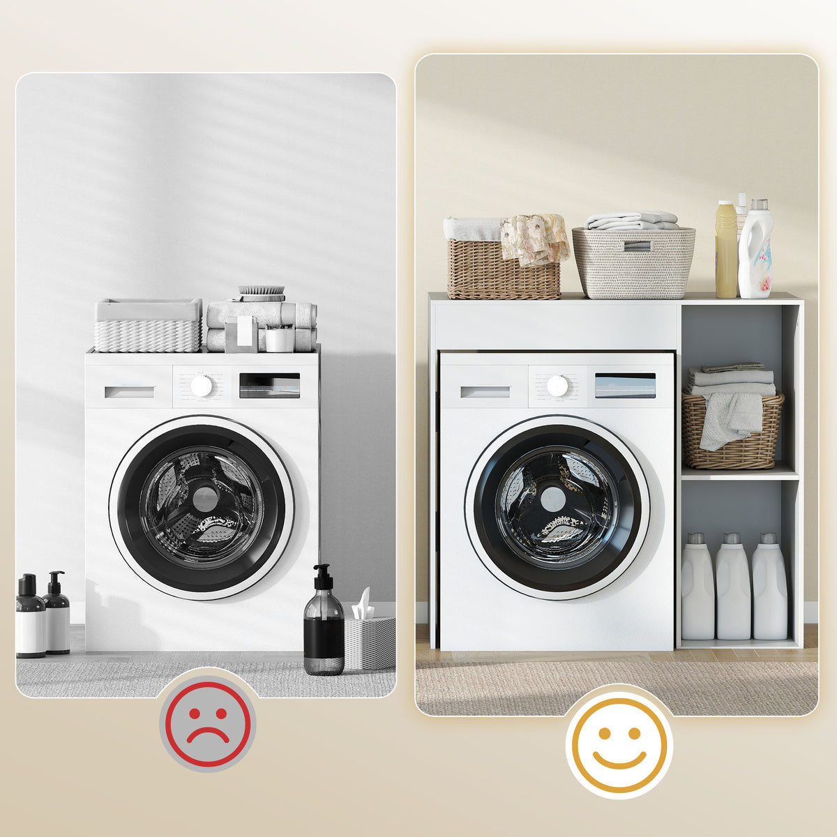 Meuble machine à laver, armoire machine a laver et sèche-linge avec 2 compartiments ouverts, 96 x 60 x 90,5 cm, blanc-7