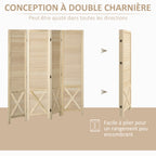 Paravent intérieur en bois 4 panneaux séparateur de pièce pliable panneau perforé 152 x 1,7 x 144,5 cm bois naturel-5