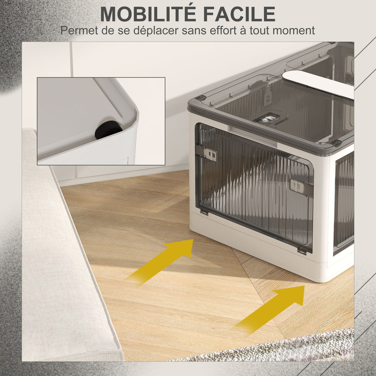 Boîte de rangement pliable et empilable 99L en plastique avec couvercle et 4 roulettes, accès à 5 côtés, blanc-5