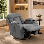 Fauteuil Inclinable de Massage et Chauffage, Fauteuil de Relaxation, Dossier Réglable, Pivotant, 82x99x103cm, Gris Clair-8
