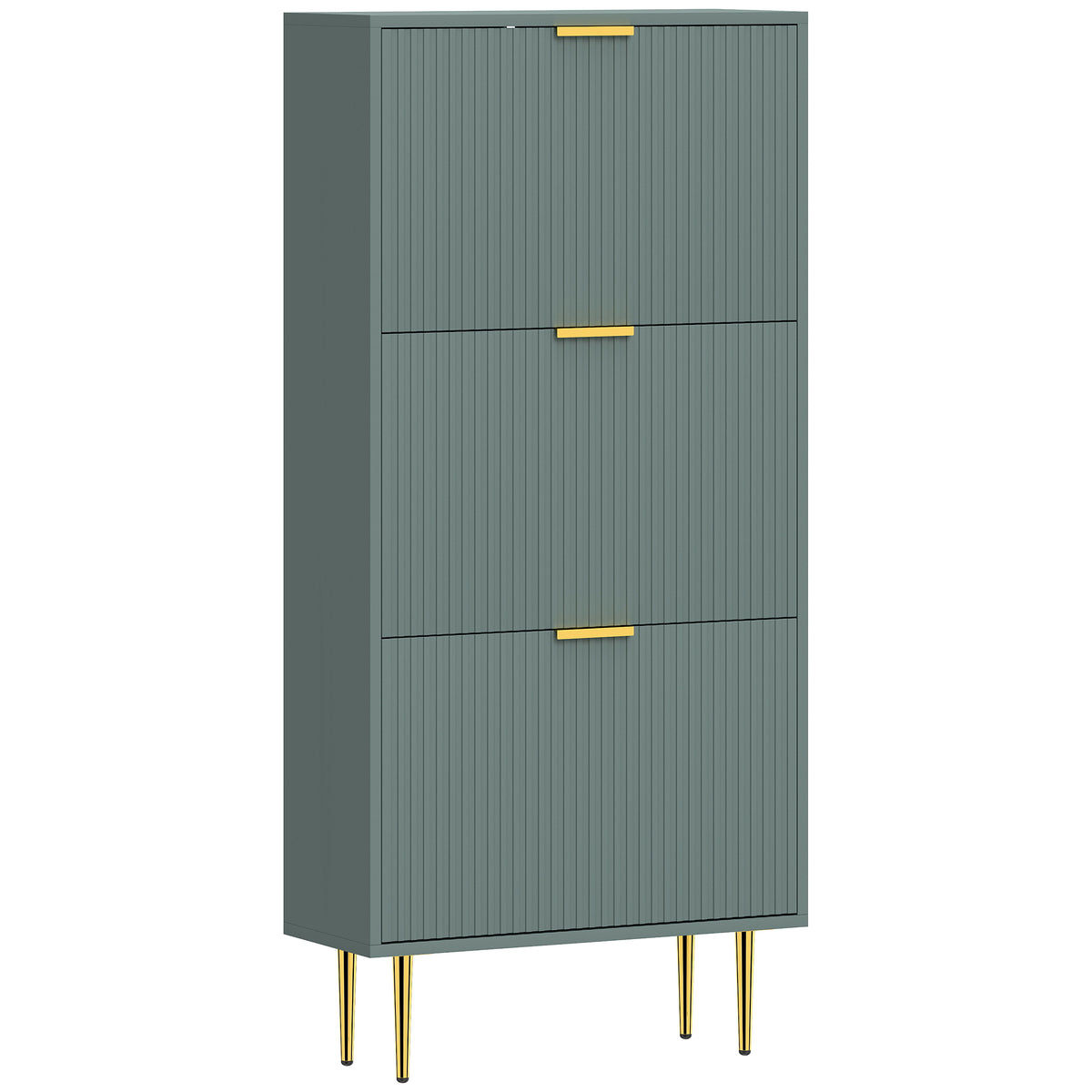 Meuble à Chaussures 18 Paires, Armoire à Chaussures avec 3 Tiroirs, Façades Cannelées et Étagères Réglables, Vert Foncé-0