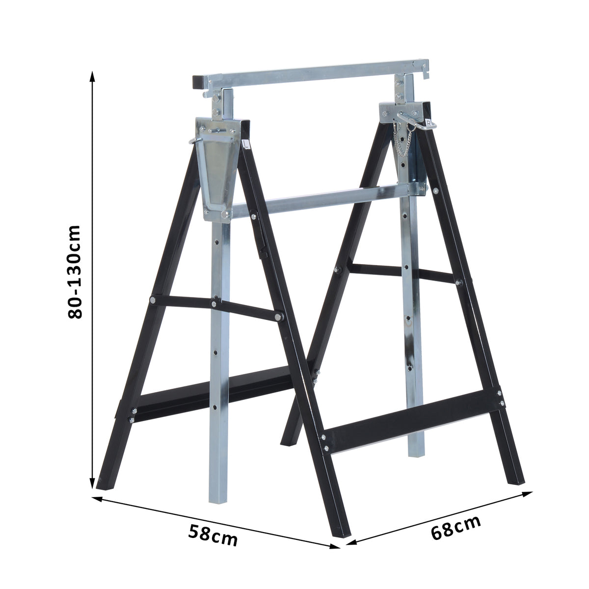 Lot de 2 tréteaux pliables télescopiques hauteur réglable 80-130 cm noir-2
