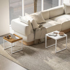 Lot de 2 tables basses gigognes carrées, tables gigognes de salon avec cadre en acier, style moderne, blanc-1