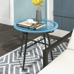 Table basse ronde de jardin en résine aspect rotin métal et plateau verre trempé Ø 50 x 50H cm-1