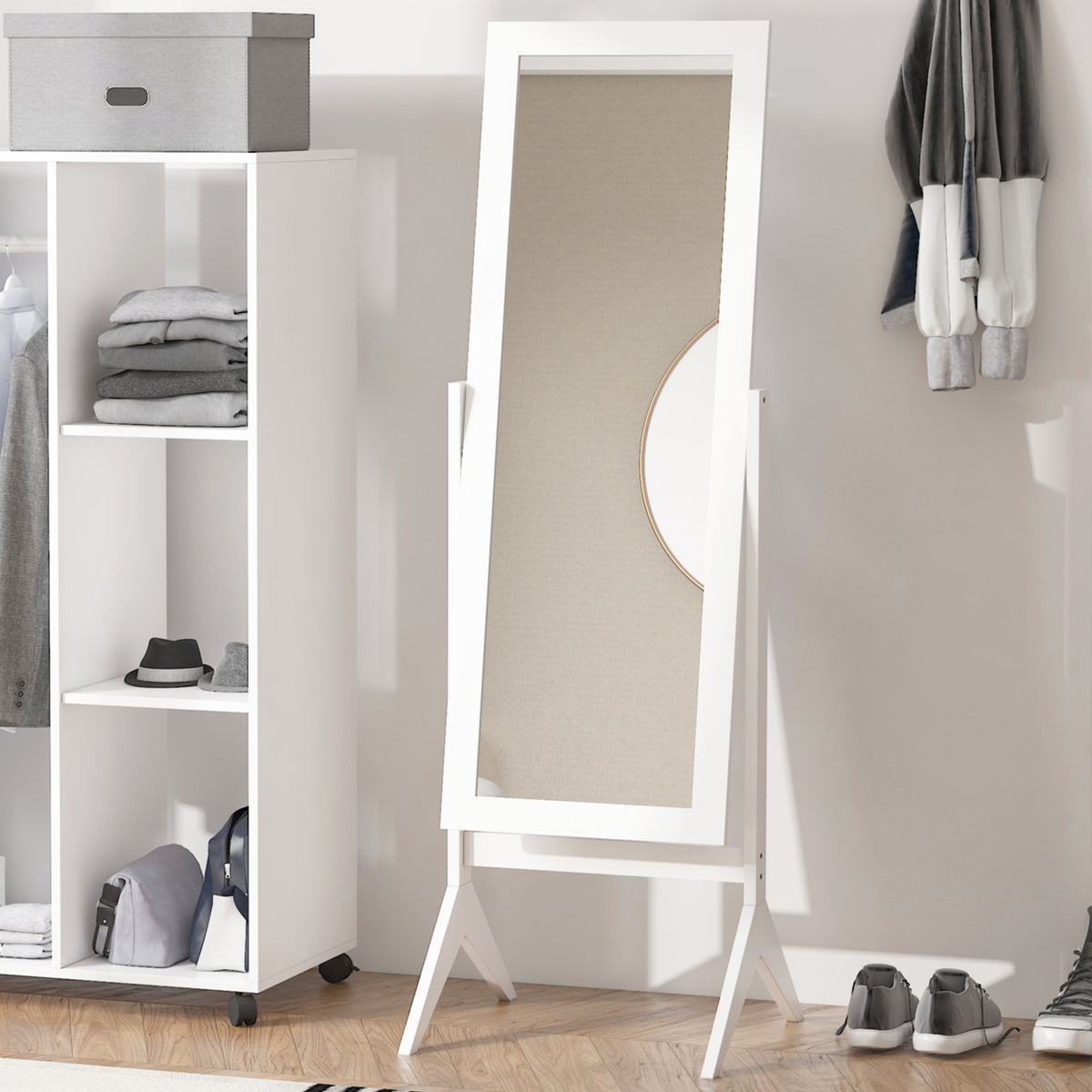 Miroir en Pied Grand Miroir de Sol Inclinaison réglable pour Dressing Chambre dim. 47L x 46l x 148H cm en blanc-9