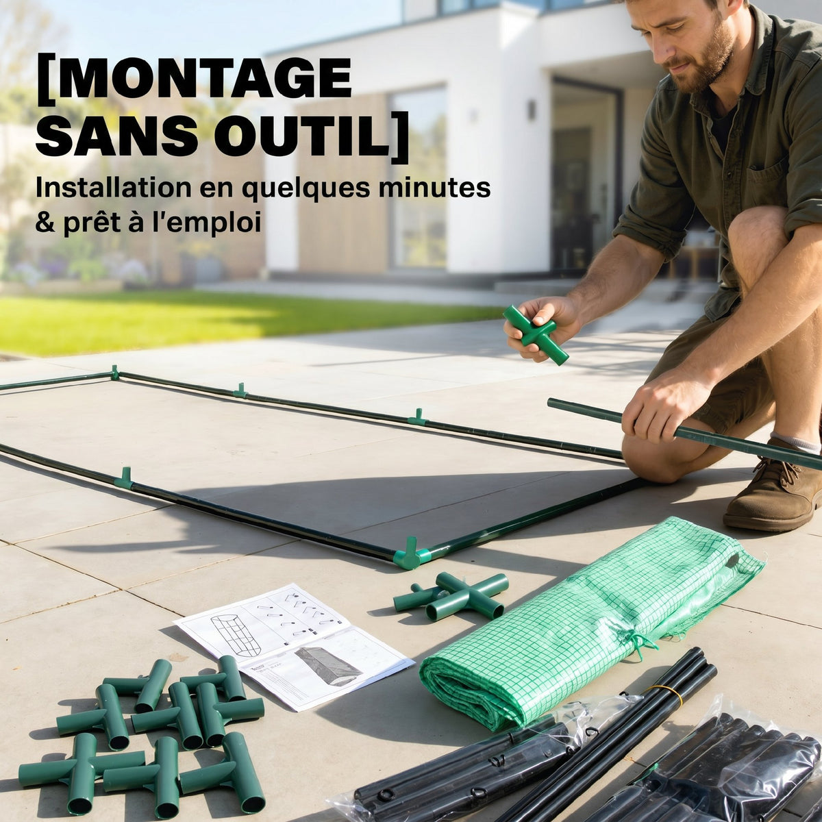 Mini Serre de Jardin mini serre tunnel 270L x 90l x 90H cm toit pointu Acier PE Haute densité 140 g/m² Anti-UV 3 fenêtres avec Zip enroulables Vert-5