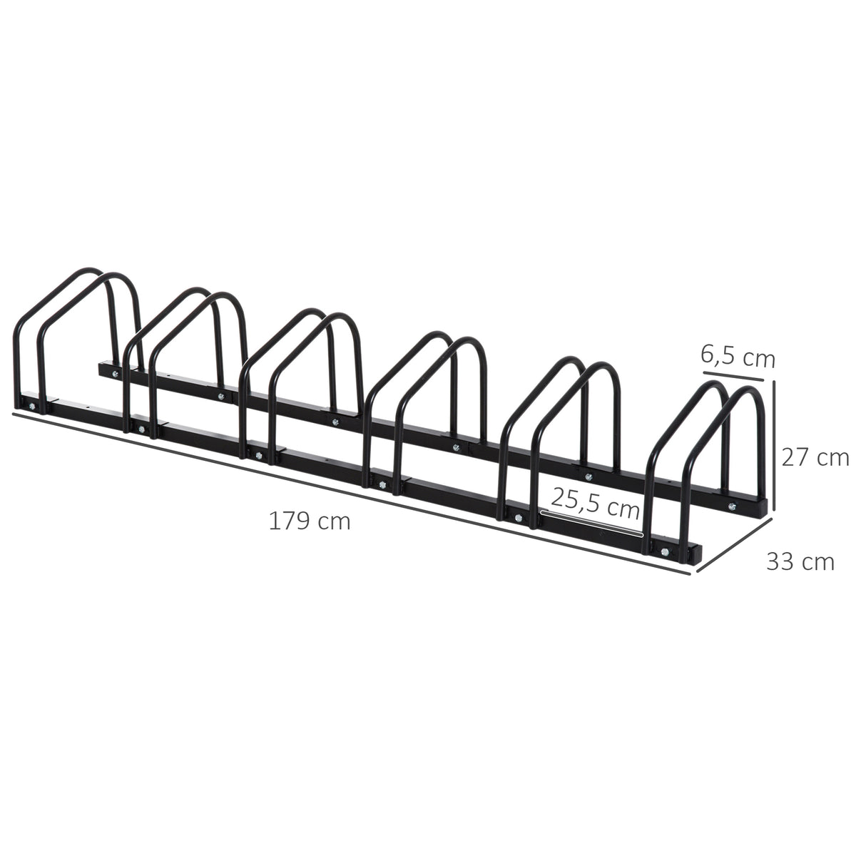 Râtelier 6 vélos range-vélos support de rangement pneu 65 mm sol ou mural pour VTT enfants BMX 179 x 33 x 27 cm acier noir-2