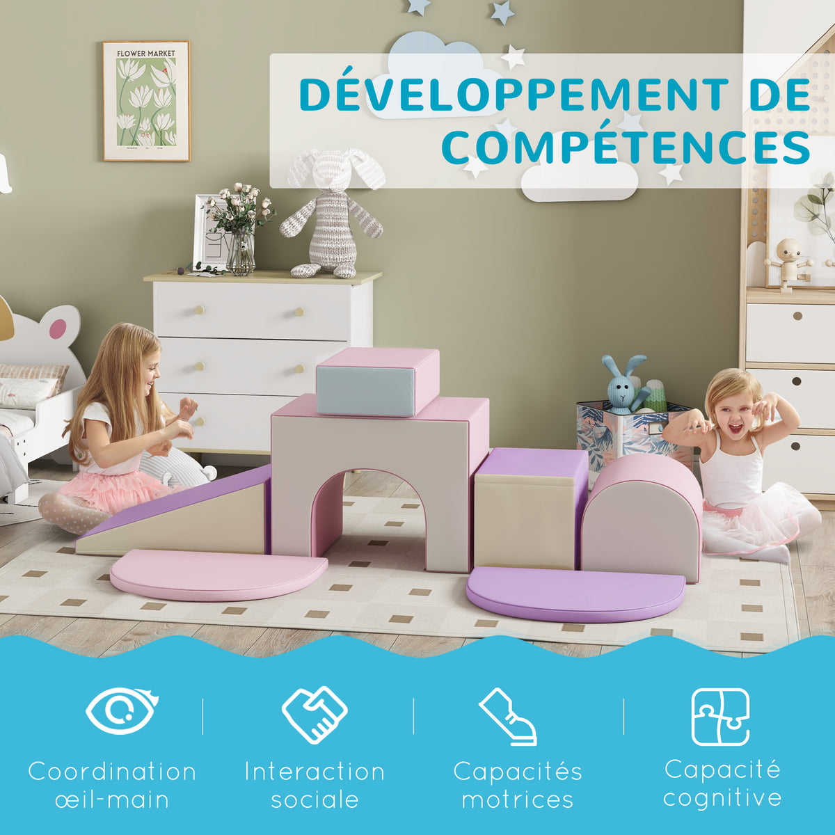 7PCS Module motricité bébé parcours motricité bébé en mousse EPE pour enfants d'âge préscolaire, multicolore-3