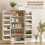 Buffet cuisine armoire de cuisine 5 niveaux avec portes et étagères réglables 60l x 40P x 120H cm grain de bois crème-3