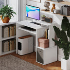 Bureau Informatique multimédia étagères Tablette Clavier Panier Gris Panneaux Particules Blanc-6