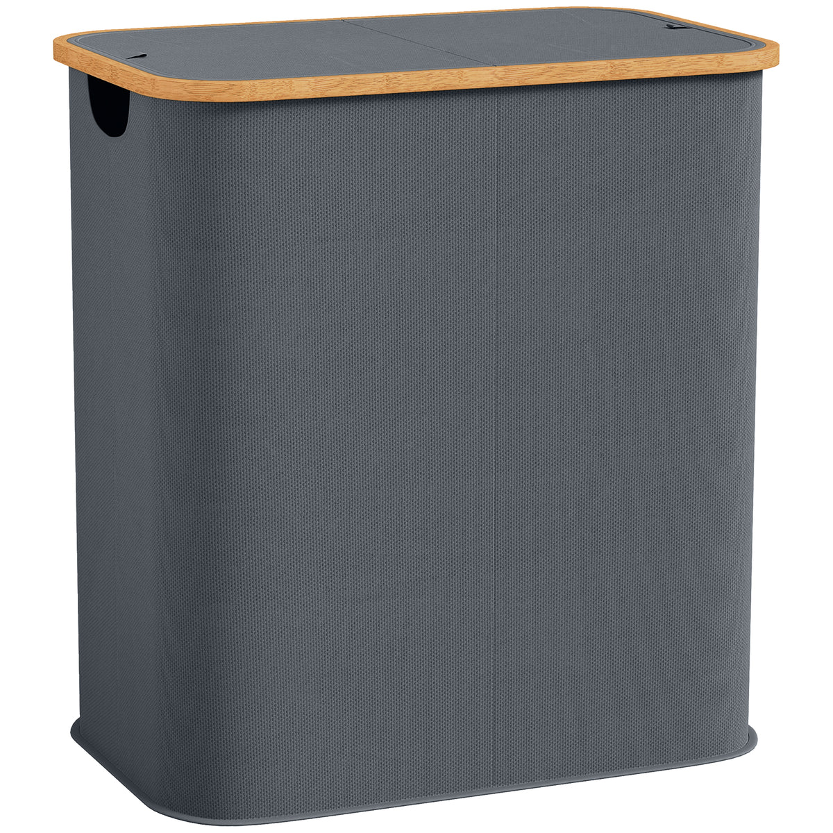Panier à linge double pliable 80 L corbeille à linge sale avec couvercle, poignées rainurées, gris-0
