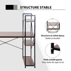 Bureau d'angle avec rangement design Industriel avec bibliothèque 3 étagères panneaux particules aspect noyer-6