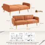 Canapé Convertible 2 Places Design scandinave Dossier inclinable 3 Positions Pieds Bois Tissu Aspect Lin marron-2