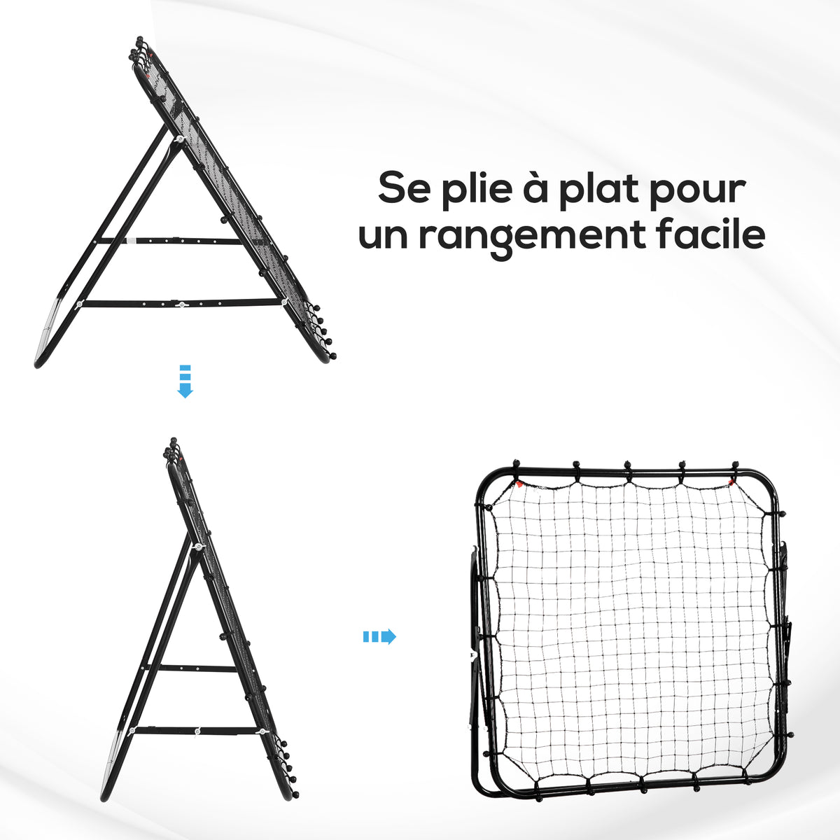 Filet de rebond en métal angle réglable 20 cordes élastiques pour entraînement de football, tennis 96 x 80 x 96 cm, noir-3