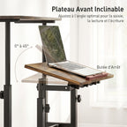 Bureau assis debout bureau réglable en hauteur 60 x 60 cm à roulettes avec plateau inclinable cadre métal brun rustique-4