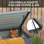 Coffre de rangement extérieur 311L, avec vérin à gaz, roulettes et poignée, en acier galvanisé, 120x62x66 cm, gris-5
