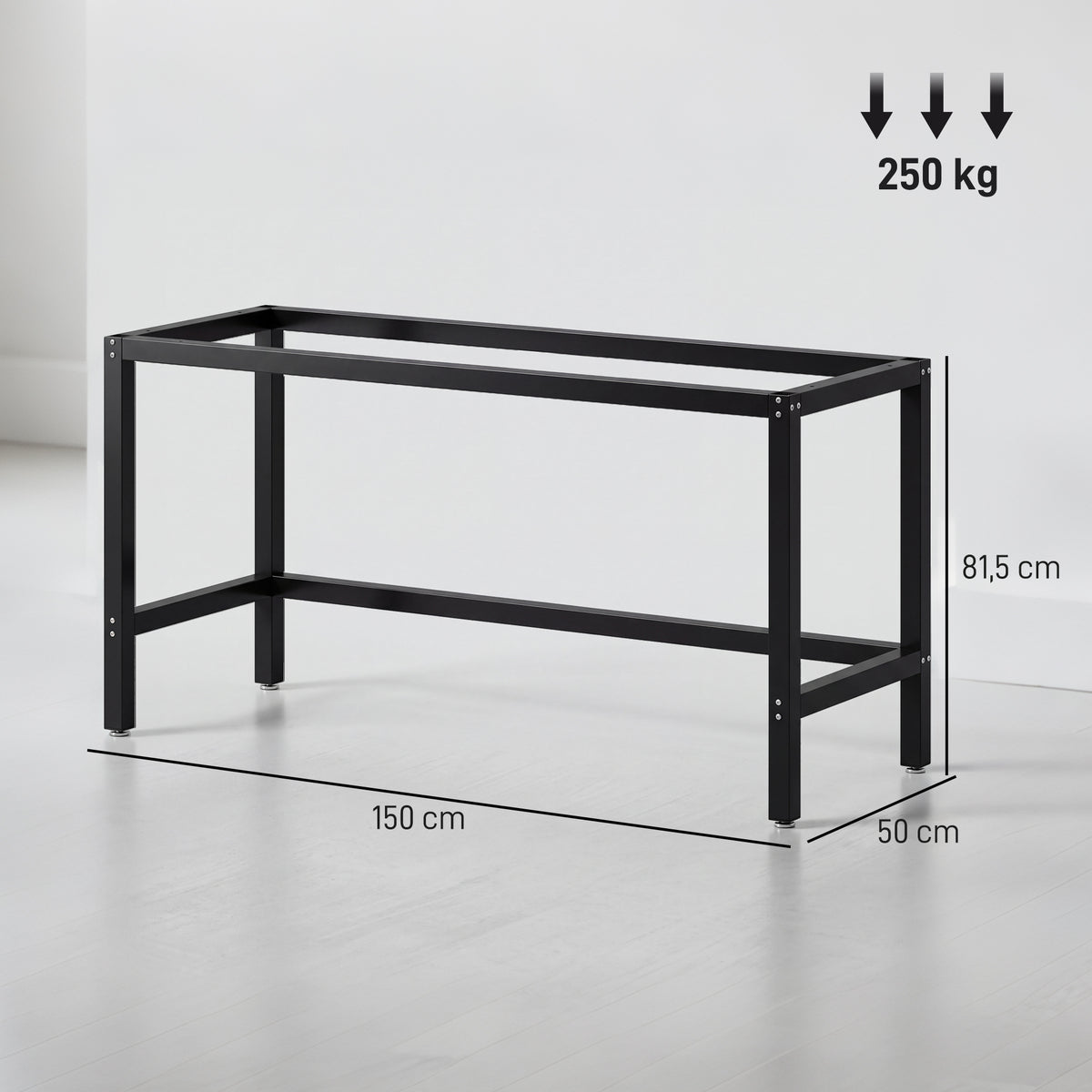 Pied de Table en Acier, Pied de Bureau Industriel avec Trous de Montage et Patins Réglables, 150 x 50 x 81,5 cm, Noir-2