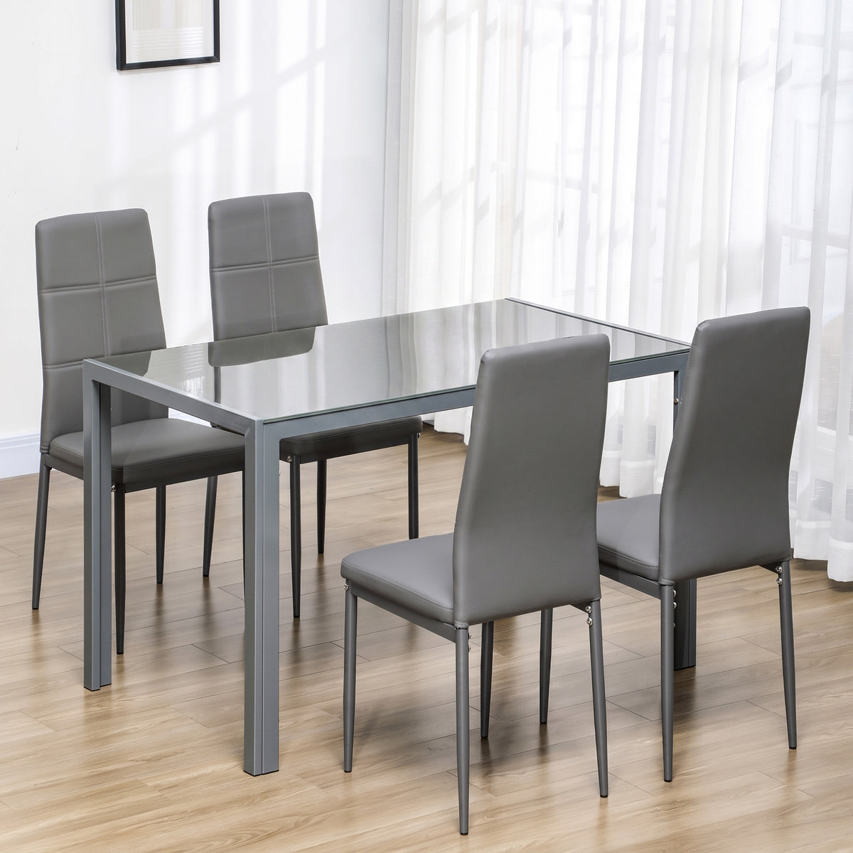 Ensemble table à manger avec 4 chaises, table de cuisine avec chaises en cuir synthétique, 120 x 70 x 75 cm, gris-1