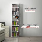 Rangements pour CD et DVD 9 compartiments et 6 étagères réglables capacité max. 260 CD/120 DVD 33 x 24 x 140 cm blanc-7
