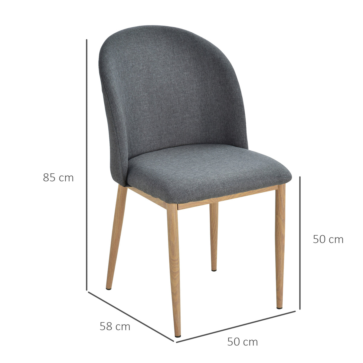 Lot de 2 chaises de Salle à Manger Chaise de Salon Pieds en métal Imitation Bois 50 x 58 x 85 cm Gris-2