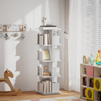 Bibliothèque rotative à 4 niveaux, étagère rangement avec 16 compartiments, 39 x 39 x 128,3 cm, blanc-6
