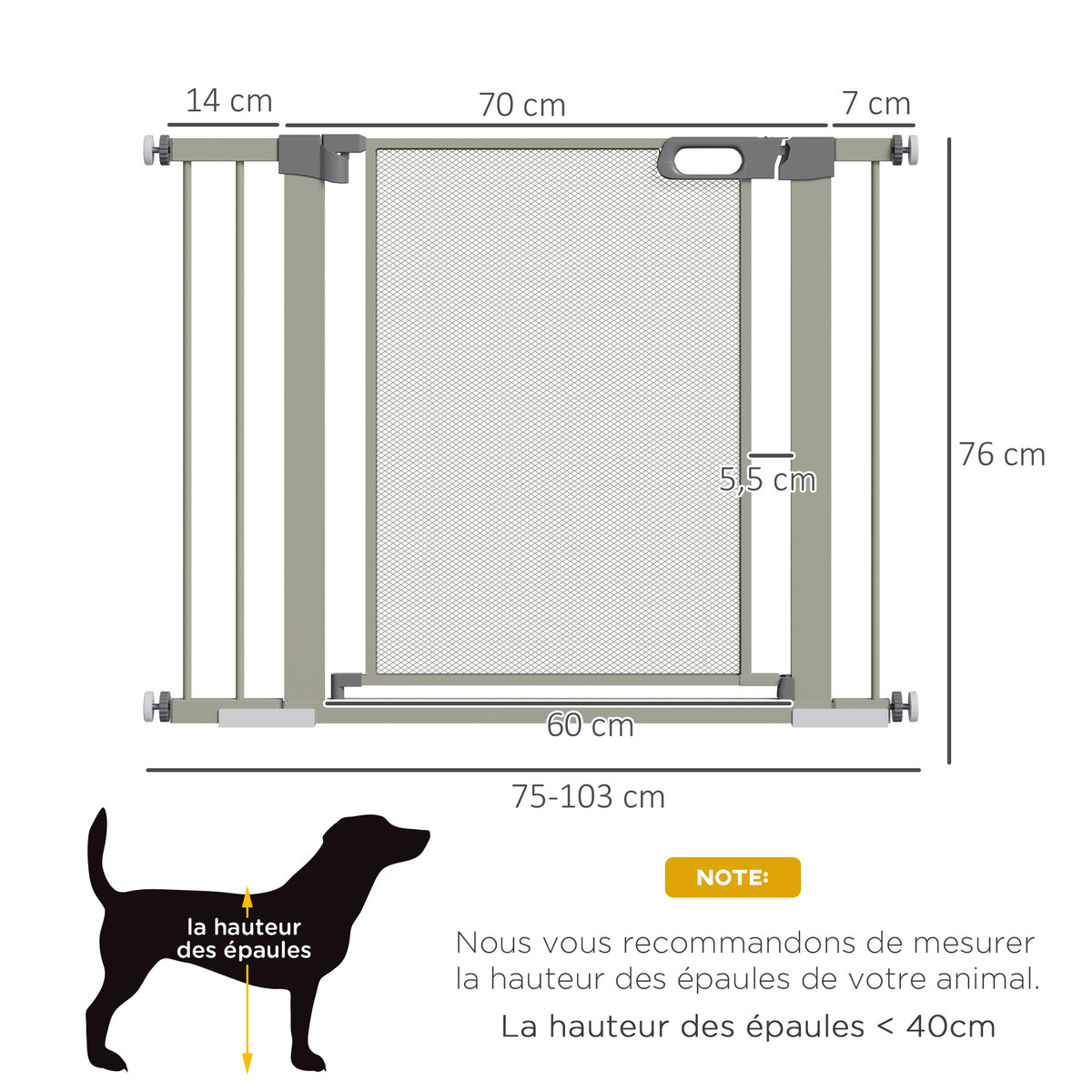 Barrière de sécurité pour animaux domestique fermeture automatique double verrouillage largeur 75-103 cm gris-2