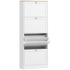 Meuble à chaussures 24 paires, armoire à chaussures avec 4 tiroirs rabattables, étagères réglables, 60x23,5x153cm, blanc-0