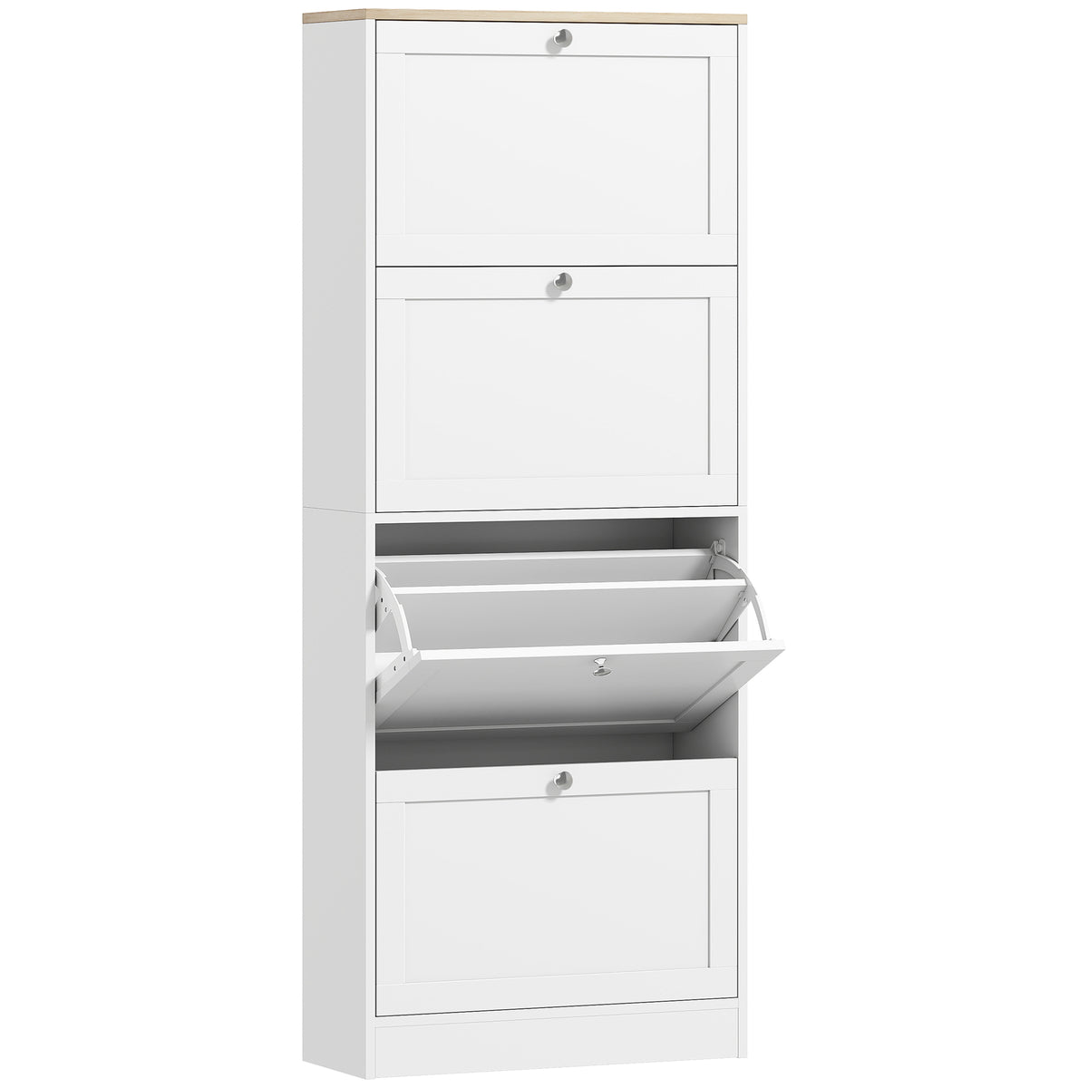 Meuble à chaussures 24 paires, armoire à chaussures avec 4 tiroirs rabattables, étagères réglables, 60x23,5x153cm, blanc-0