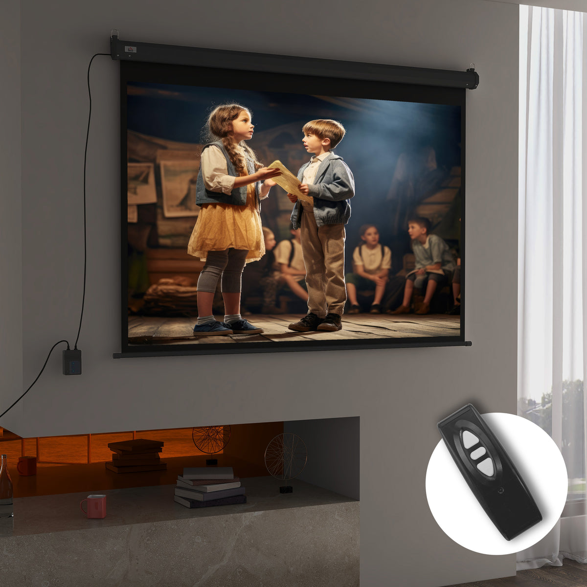 Écran vidéoprojecteur motorisé et électrique 84 Pouces, 4:3 4K HD, panneau de commande et télécommande-1