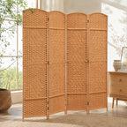 Paravent intérieur en bois 4 panneaux séparateur de pièce pliable pour salon chambre 180 x 180 cm brun clair-9