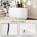 Buffet salle à manger buffet cuisine 4 portes à fermeture douce et étagères réglables 140l x 40P x 75H cm blanc laqué-6