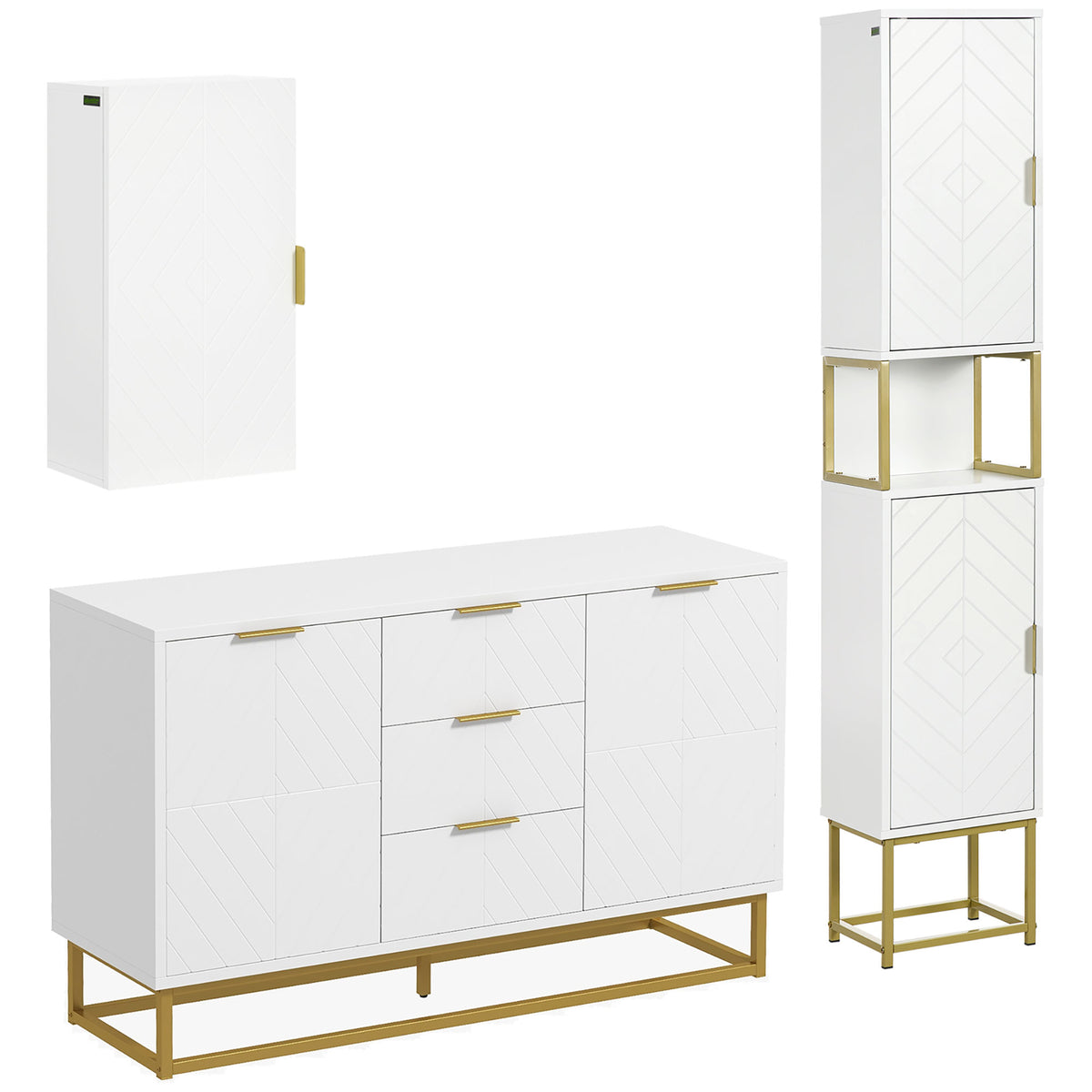 Ensemble de meubles de rangement - lot de buffet, armoire murale et meuble colonne - étagère réglable, pieds en acier-0