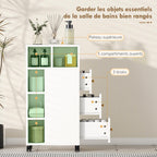 Meuble de salle de bain à roulettes, meuble de rangement étroit, 3 tiroirs, 5 compartiments ouverts, 20x40x80cm, blanc-3