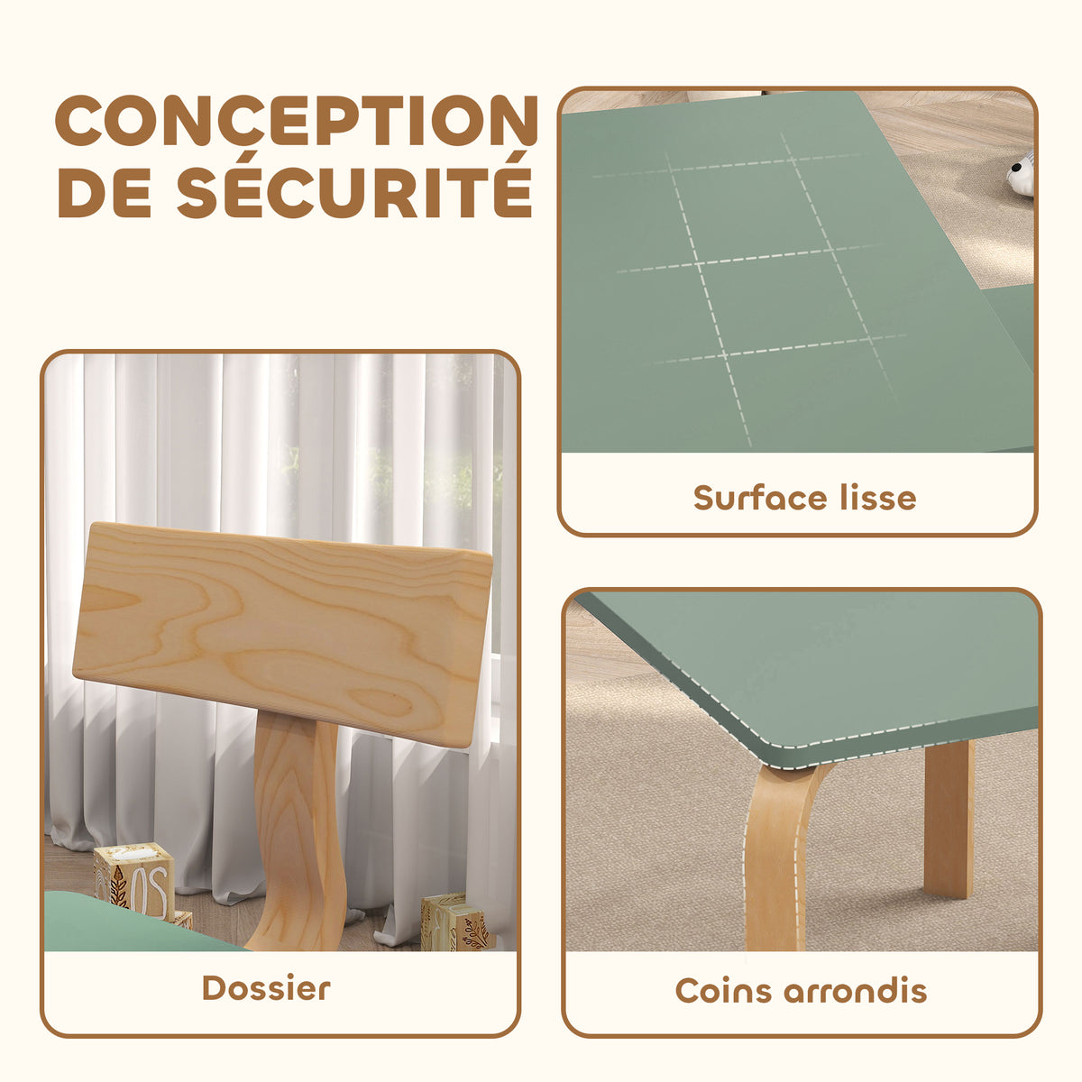 Table enfant avec chaises, lot table et 2 chaises enfant en bois pour dessiner, jouer, étudier, 78x53x53cm, vert-4