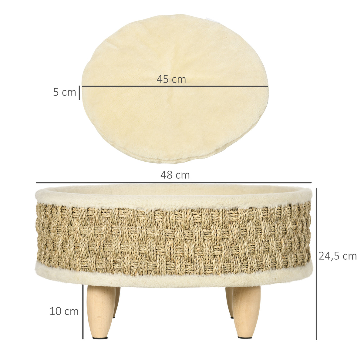 Panier rond chien sur pieds style cosy chic grand confort coussin moelleux intégré Ø 48 x 24,5H cm beige-2