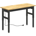 Établi d'Atelier Réglable, 121,9x50,8x79-99cm, Charge 900 kg, 2 Prises et 2 Ports USB, Panneau Perforé, Noir-0