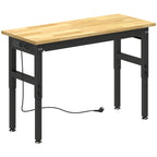 Établi d'Atelier Réglable, 121,9x50,8x79-99cm, Charge 900 kg, 2 Prises et 2 Ports USB, Panneau Perforé, Noir-0