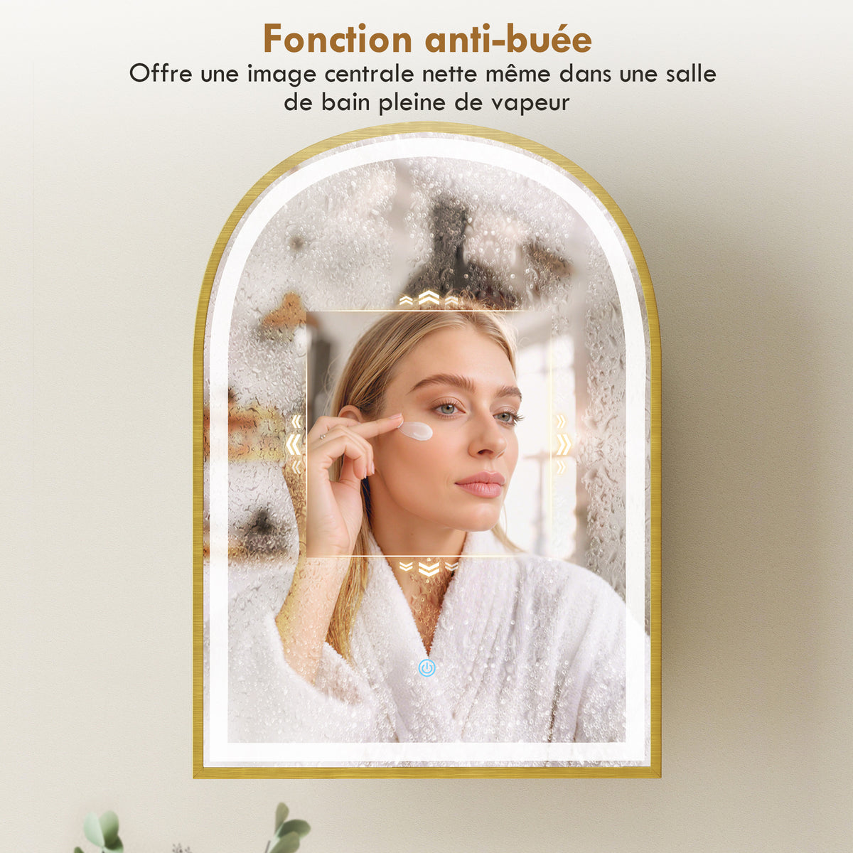 Armoire murale salle de bain avec miroir et éclairage LED, porte arquée, anti-buée, 50x14,5x70cm, doré-5
