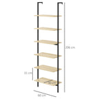 Étagère échelle mural bibliothèque style industriel 6 étagères acier noir aspect bois naturel dim. 60L x 30l x 206H cm-2