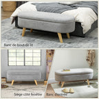 Banc banquette bout de lit coffre de rangement 2 en 1 en tissu avec pieds en bois 110l x 40P x 43H cm gris clair-5