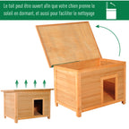 Niche pour chien chat en bois sur pied chenil toit ouvrant bitumé pin massif pré-huilé 85 x 58 x 58 cm-5