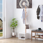 Meuble rangement porte-manteaux 2 en 1 cosy 40L x 30l x 180H cm MDF blanc bois massif bambou-1