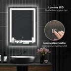 Miroir lumineux LED mural de salle de bain avec étagère intégrée 3 couleurs luminosité réglable interrupteur tactile-3