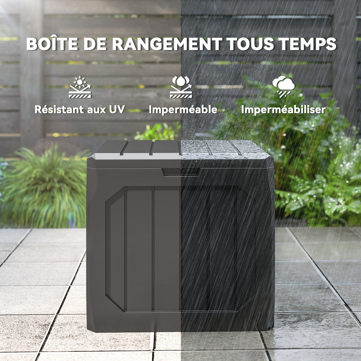 Coffre de rangement exterieur 121L, coffre de jardin avec poignées, conteneur étanche, 56 x 45 x 53 cm, noir-6