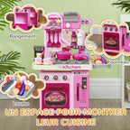 Cuisine enfant accessoires 33 PCS jouet d'imitation pour enfant dinette enfant 3-6 ans lumières et sons réalistes rose-5
