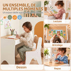 Bureau et Chaise pour Enfant 2 Pièces, Ensemble Table d'Activité avec Tiroir, 3 à 8 Ans, Blanc et Bois Naturel-6