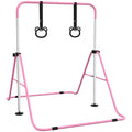 Barre de gymnastique pour enfants, barre horizontale pliable à hauteur réglable avec anneaux de gymnastique, rose-0
